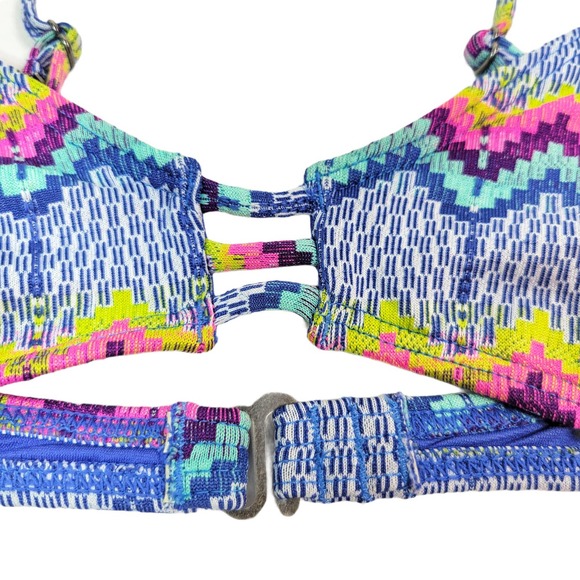 Roxy Bikini Top Womens Small Neon Florescent Blue Pink Yellow Boho Abstract - Picture 6 of 11